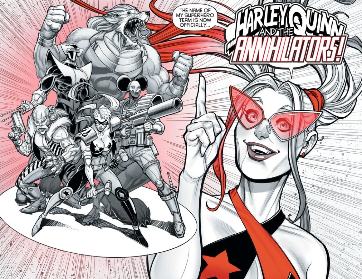 harley quinn black white and red comic