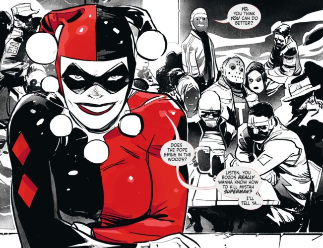 harley quinn black white and red comic